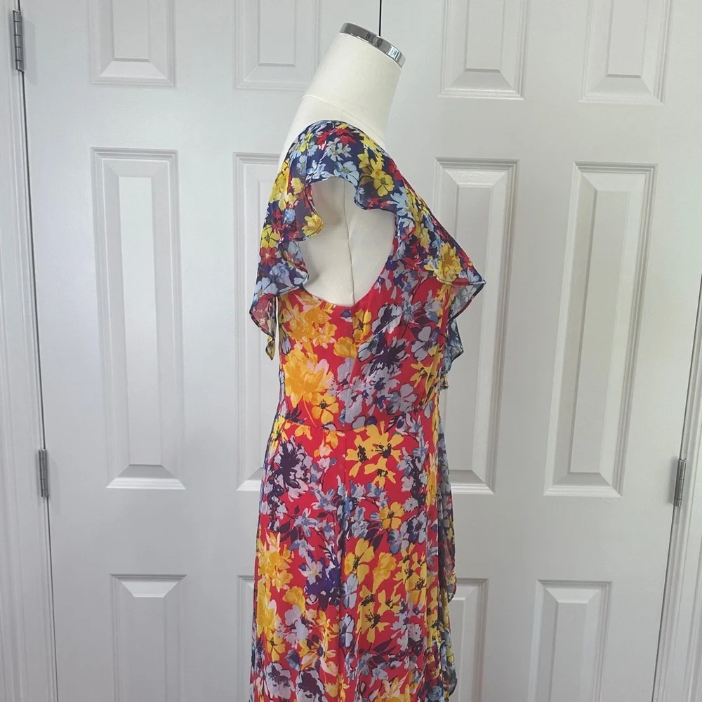 Lulus Ruby Red One Shoulder Boho Wedding Guest Floral Vacation Maxi Dress Size M - Picture 9 of 17